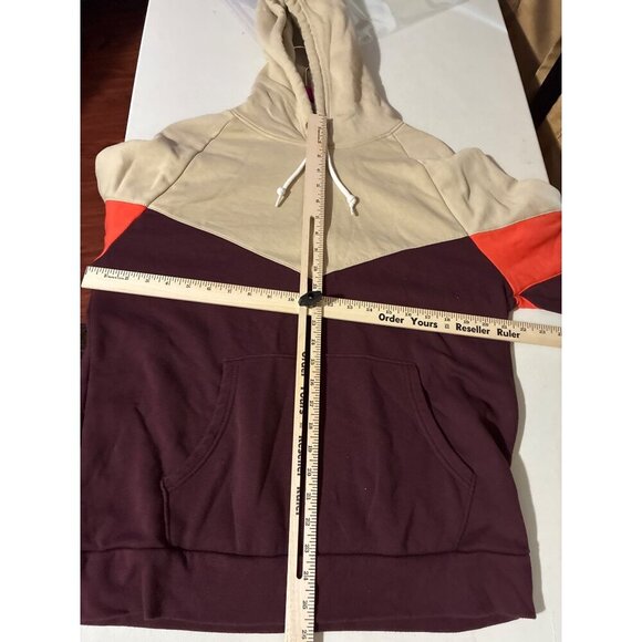 Old Navy Sweatshirt Mens Hoodie Colorblock Large Burgundy Cream - Picture 7 of 7